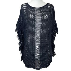 Lucky Brand Crochet Fringe Top Black Bohemian S